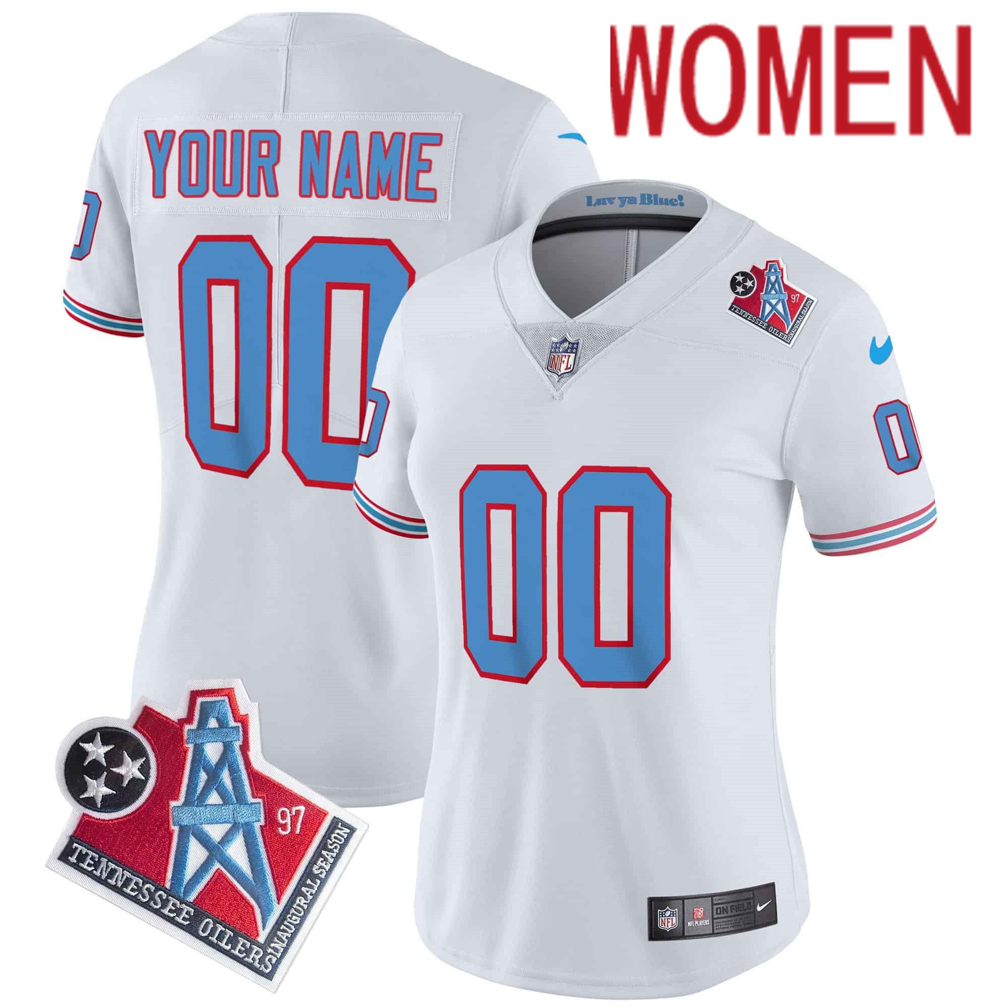 Women Tennessee Titans White 1997 Throwback 2024 Nike Limited Vapor Custom NFL Jersey->customized nfl jersey->Custom Jersey